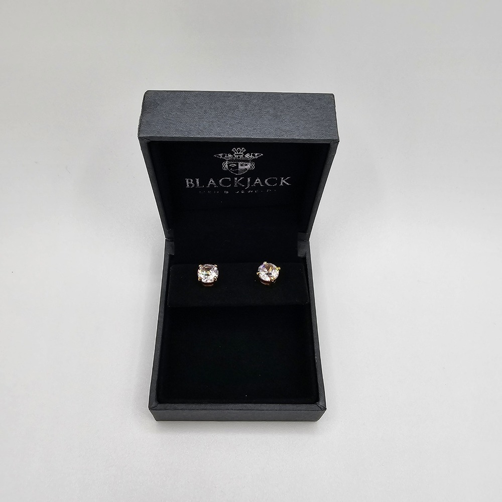 Blackjack Stud Earrings Mens 7mm Gold Stainless Steel Cubic Zirconia Gold‎ 7mm - Picture 4 of 4